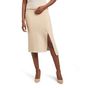 NAADAM Ribbed Knit Midi Skirt in Camel Beige  Size L NWT